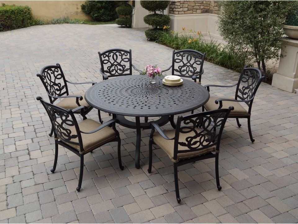 Santa Monica Cast Aluminum Antique Bronze 7 Piece Dining Set