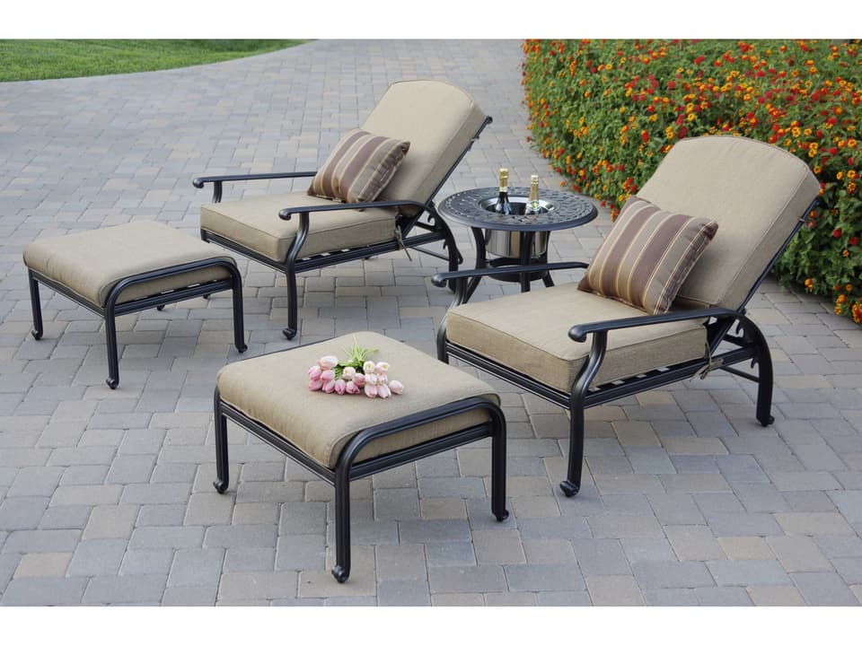 Nassau 5-Piece Cast Aluminum Lounge Set with Ice Bucket End Table