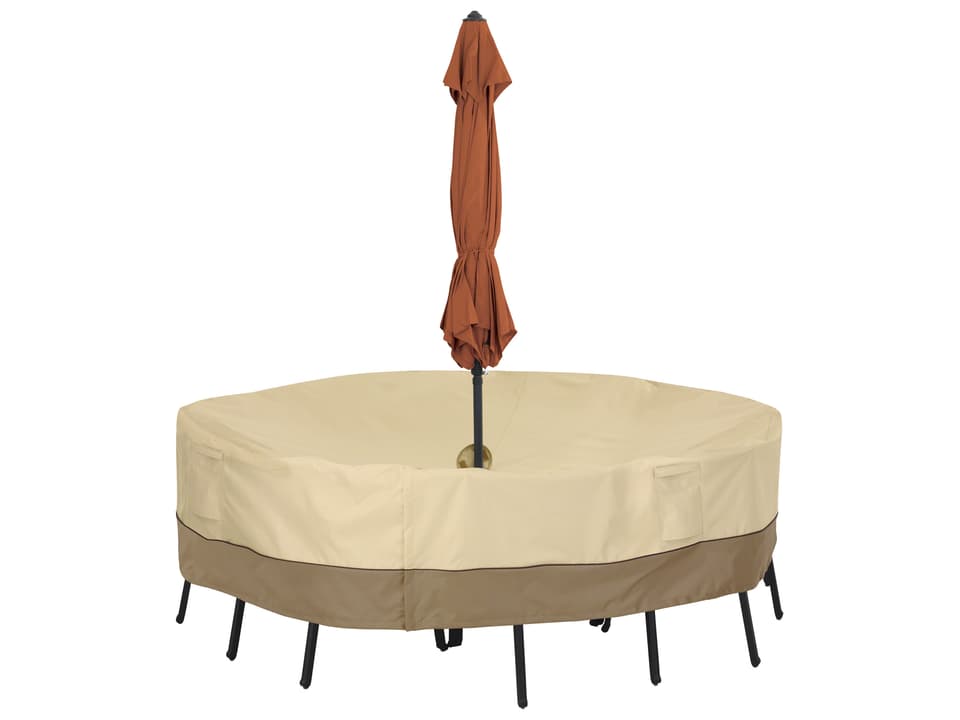 Veranda Pebble 94 Inch Round Table and Chairs Set Cover with Umbrella Hole