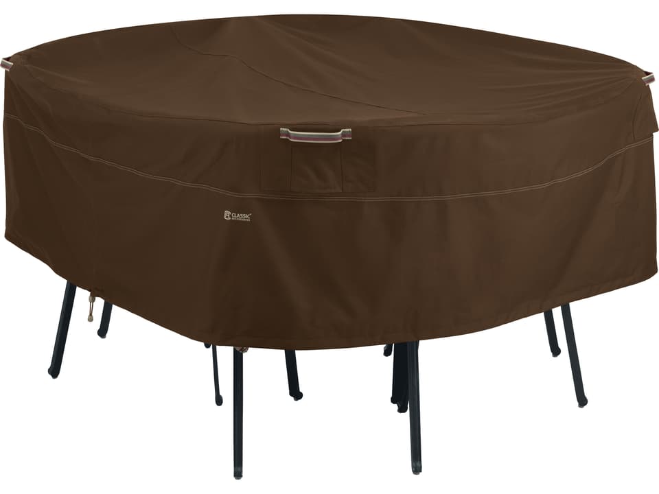 Madrona 72 Inch Round Table and Chair Cover in Dark Cocoa