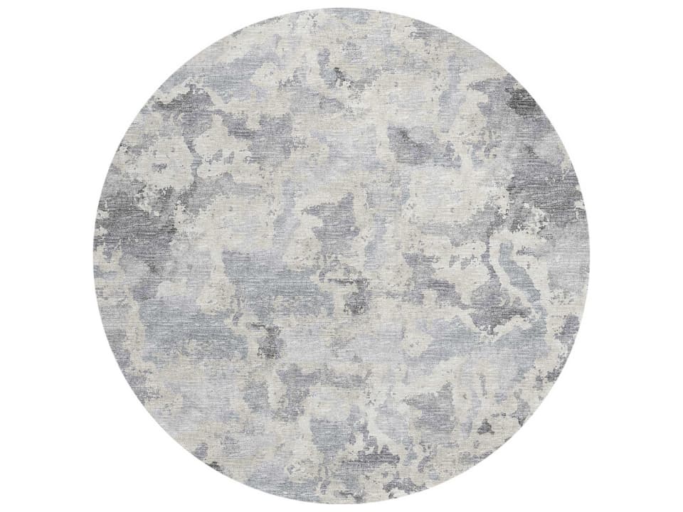 Accord Abstract Gray Round Area Rug 8x8 Feet Indoor Outdoor