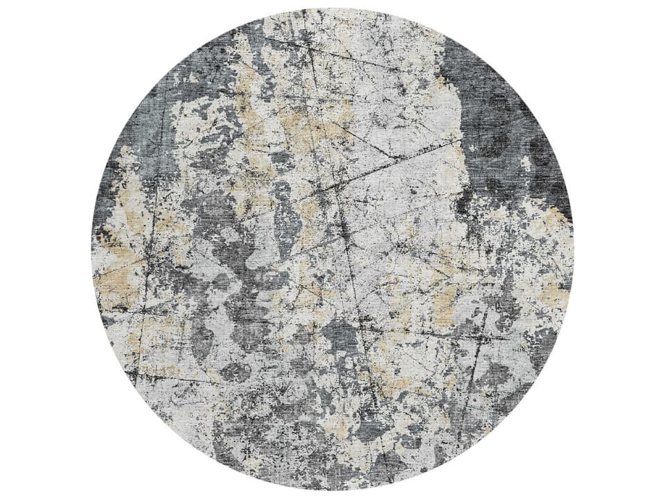 Accord 8x8 Round Abstract Indoor Outdoor Area Rug in Black