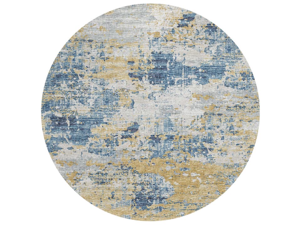 Accord Abstract Blue Round Indoor Outdoor Area Rug