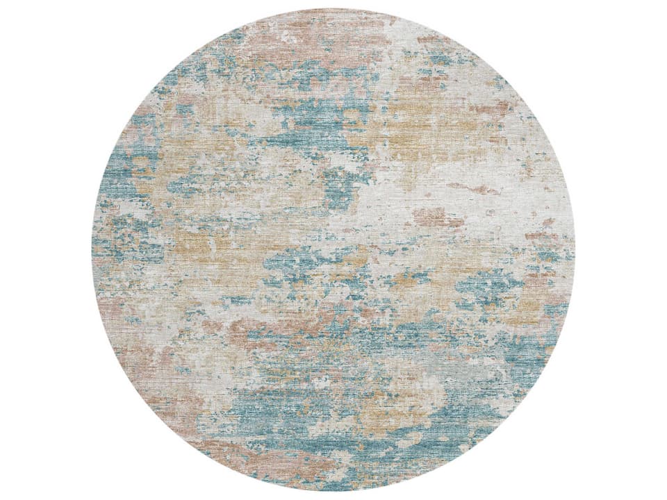 Accord Abstract Round Area Rug in Teal