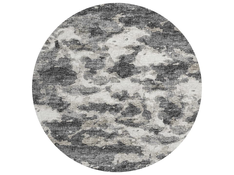 Accord Abstract Black Round Polyester Area Rug