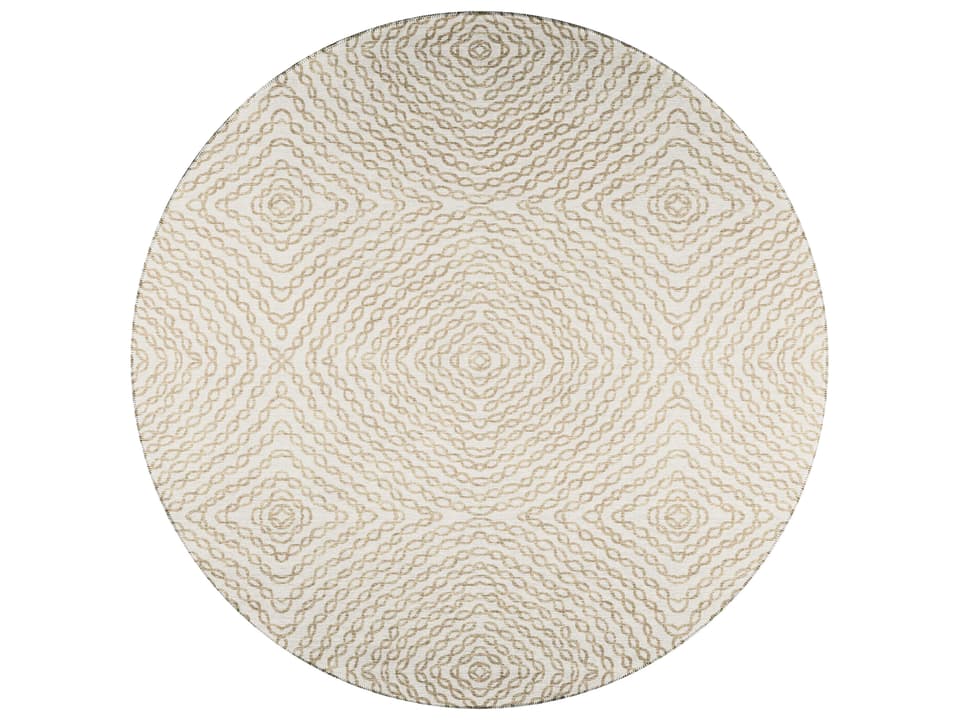 Bravado Geometric Round Area Rug in Linen