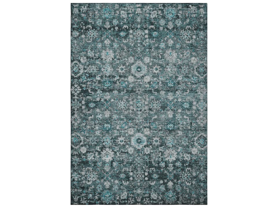 Mayfield Floral Machine Washable Indoor Outdoor Area Rug in Teal