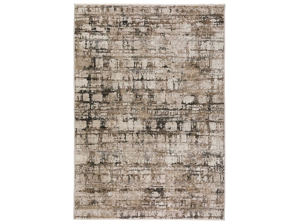 Denizi Putty Power Woven Area Rug with Subtle Texture and Fringe
