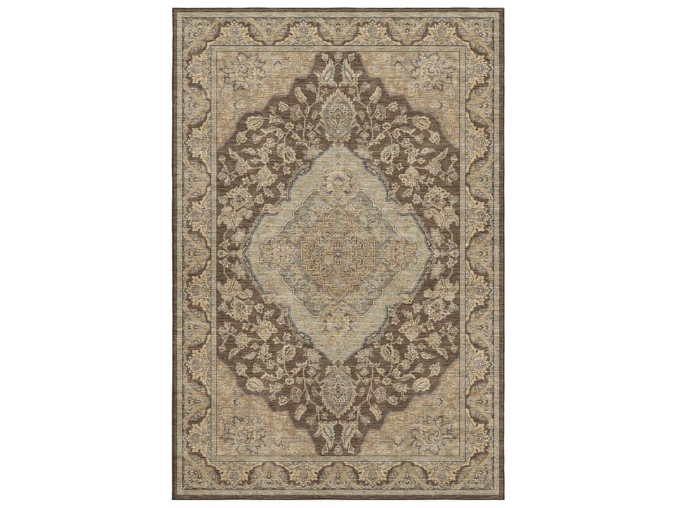 Hatay Bordered Washable Area Rug in Chocolate