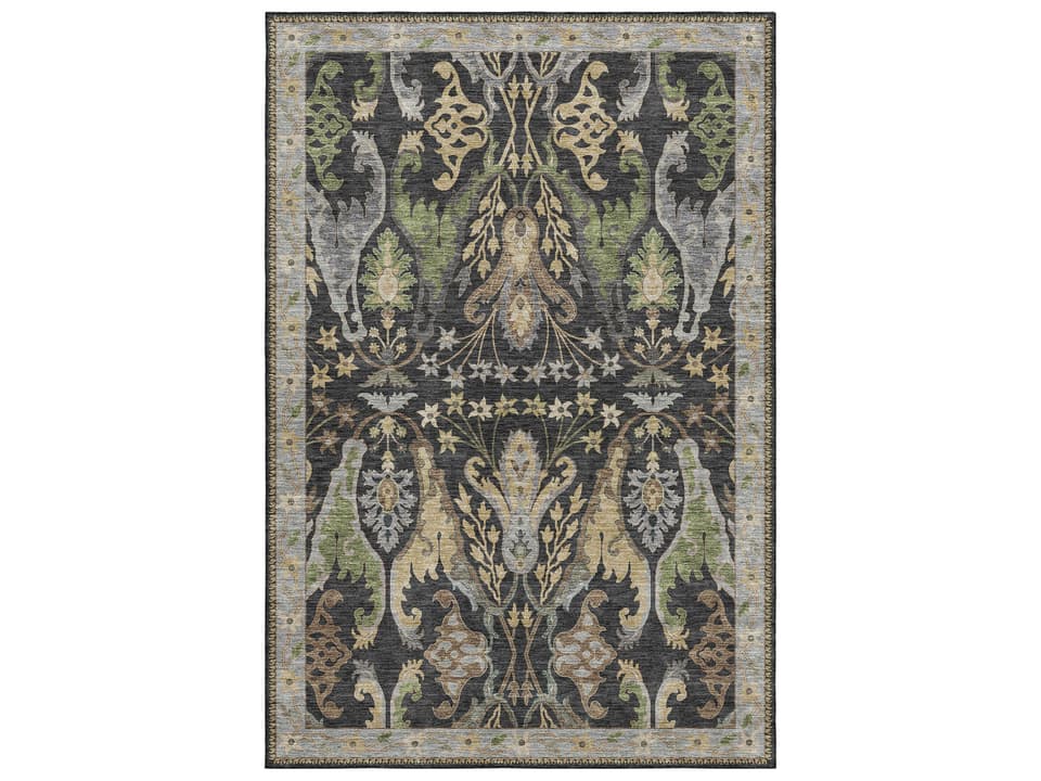 Hatay Machine Washable Area Rug in Black Traditional Design