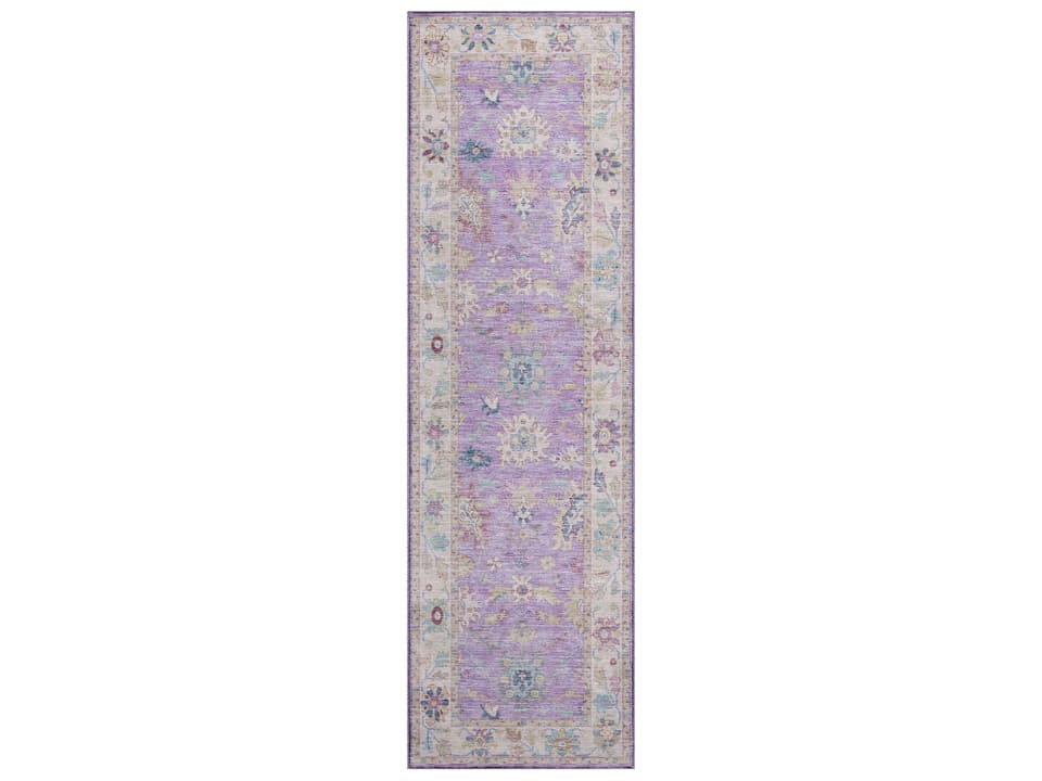 Hatay Bordered Runner Area Rug in Purple