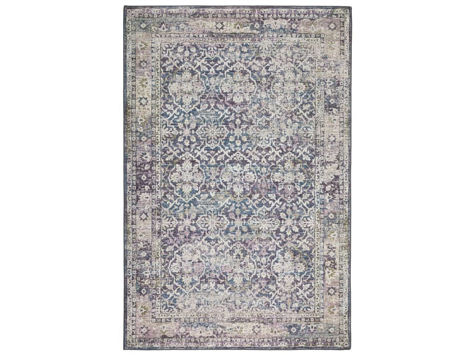 Jericho Traditional Bordered Area Rug in Violet Polyester