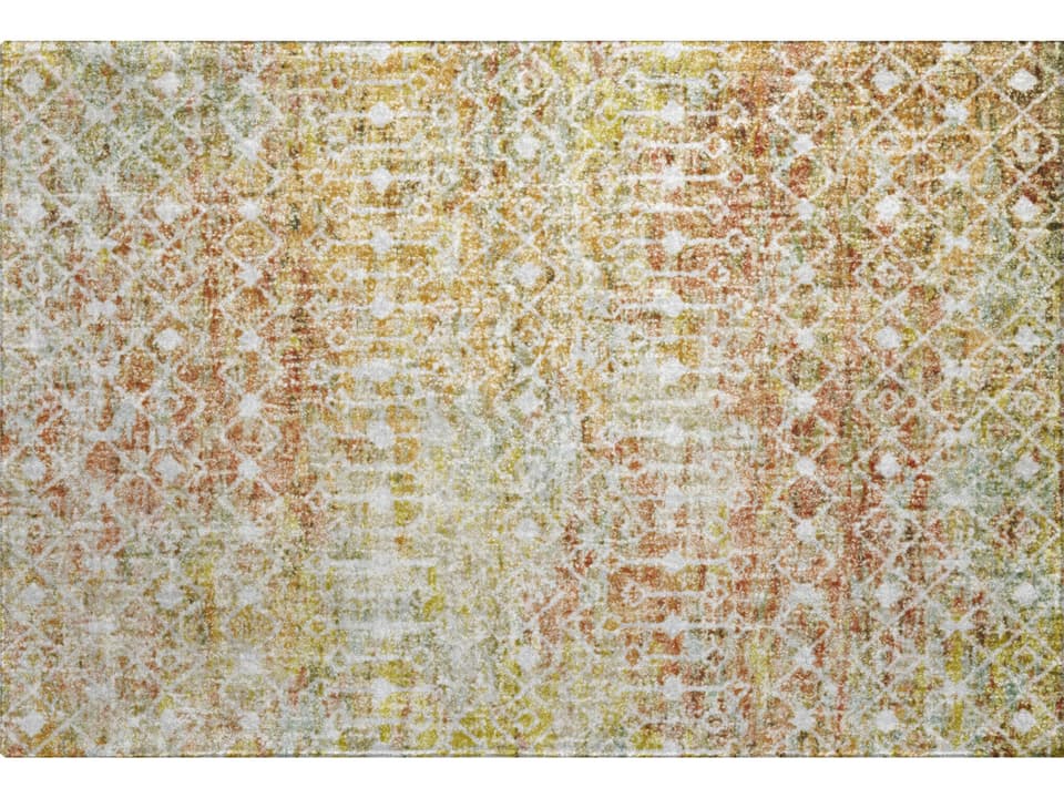 Lorenzo Geometric Machine Washable Shag Area Rug in Peach and Ivory