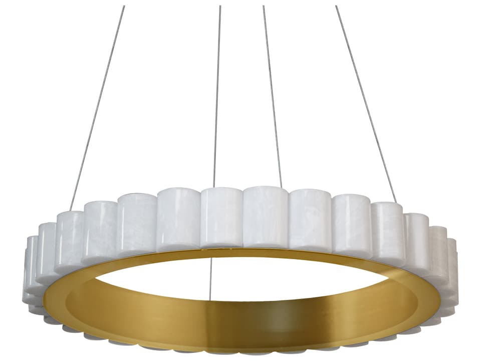 Celeste 1-Light Integrated LED Chandelier in Aged Brass with Faux Alabaster