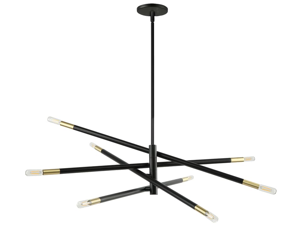 8-Light Wand Linear Chandelier in Matte Black and Aged Brass