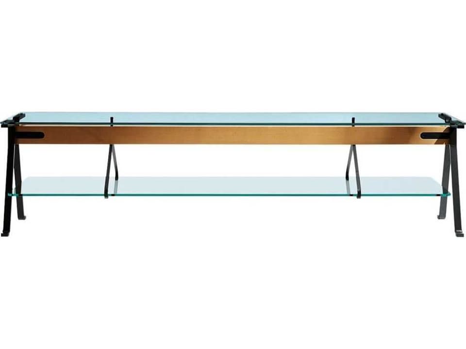 Fratello Rectangular Glass Console Table with Steel and Beech Base
