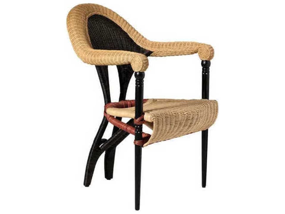 Liba Arm Dining Chair by Borek Sipek in Blackened Solid Wood and Rattan