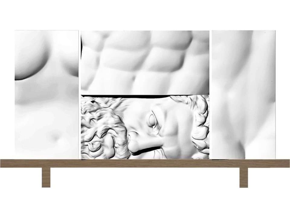 Ercole E Afrodite Sideboard with Oak Wood Base and Sculpted Relief Front