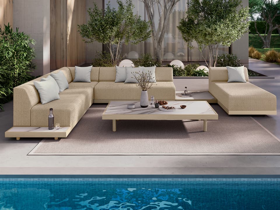 Grande Aluminum Wicker Padded Sectional Lounge Set