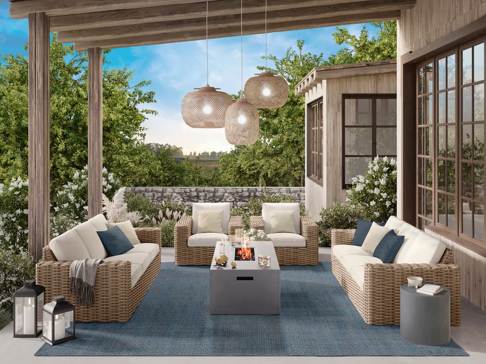 Mia Wicker Fire Pit Lounge Set