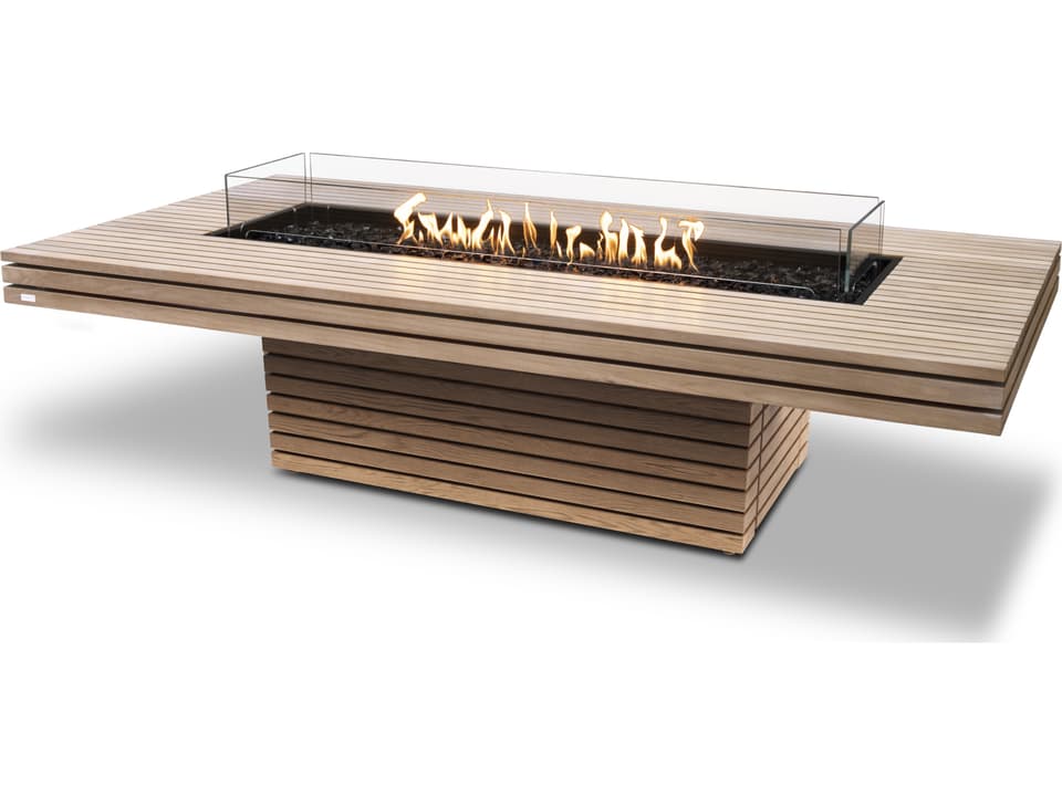 Gin 90 Chat Rectangular Fluid Concrete Gas Fire Pit Table Natural