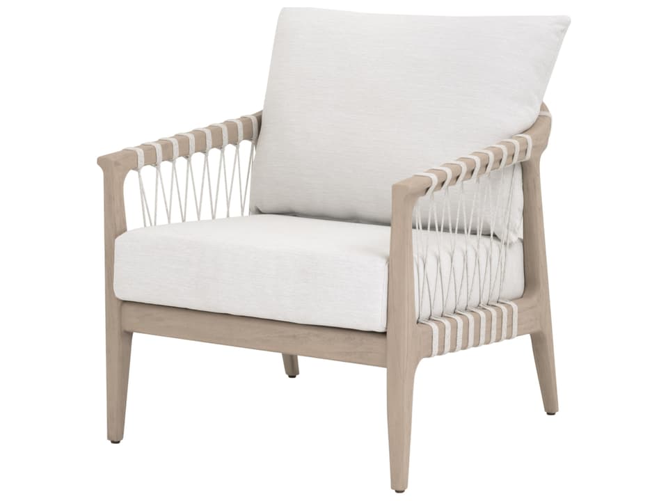 Pacific Wood Woven Outdoor Lounge Chair with White Cushions