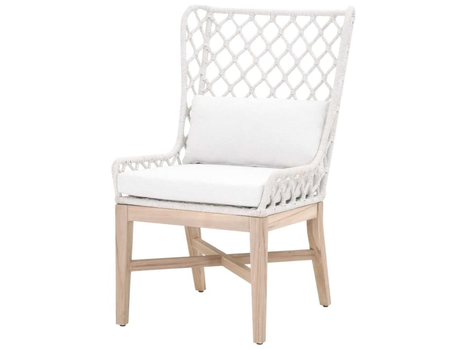 Woven Lattis Rope Lounge Chair with White Speckle Cushions