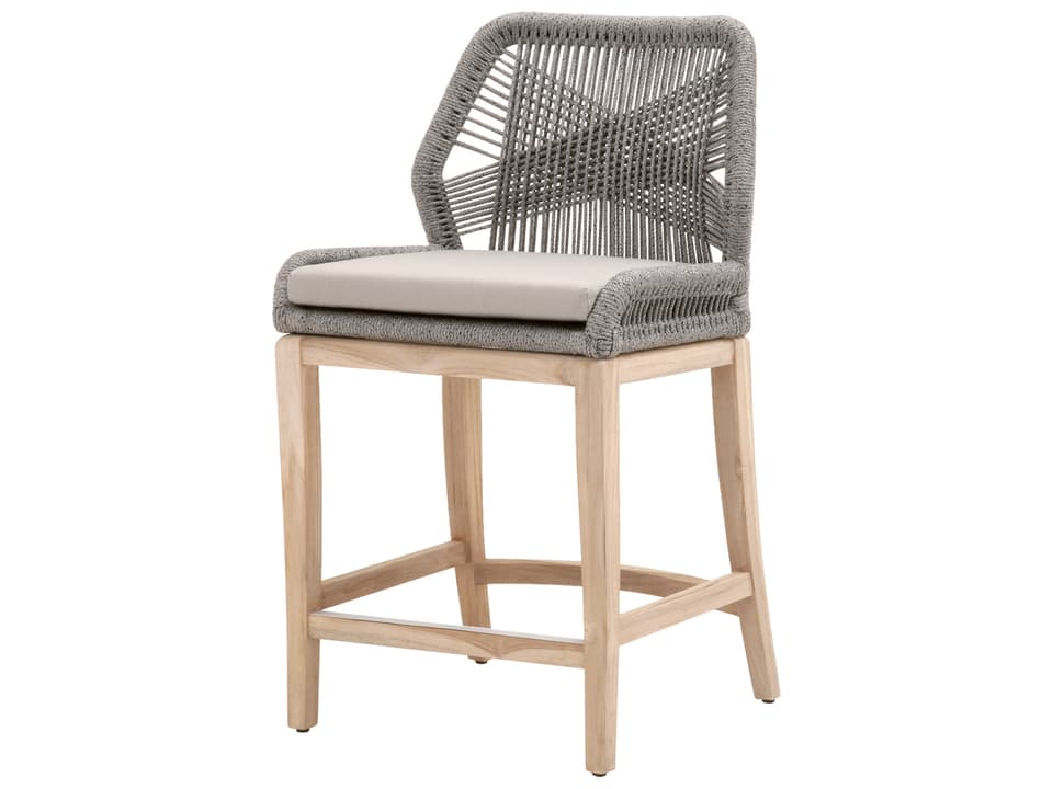 Woven - Outdoor Platinum Rope Performance Smoke Gray Teak Wood Concrete Counter Stool