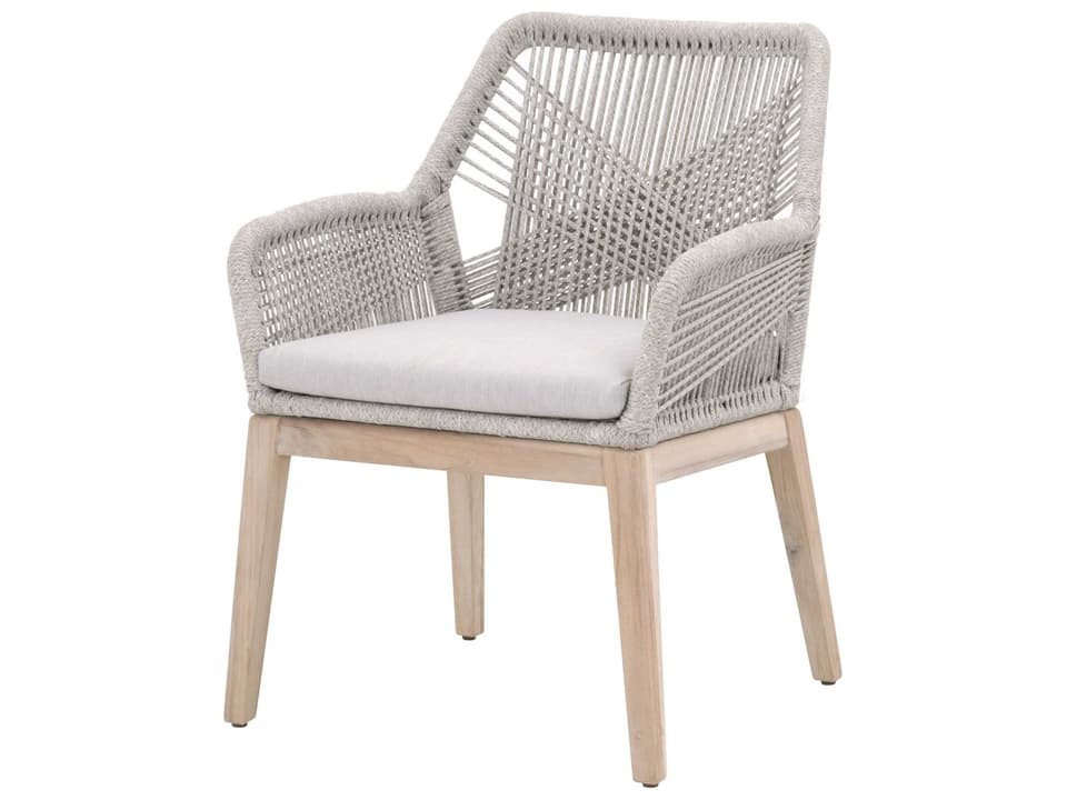 Woven Rope Taupe & White Flat Rope / Pumice Aluminum Wood Cushion Dining Chair Set of 2