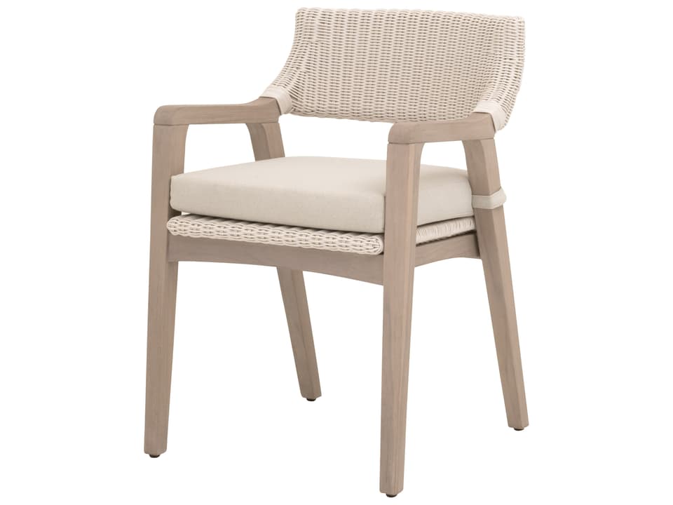 Lucia Outdoor Dining Arm Chair with White Wicker and Teak