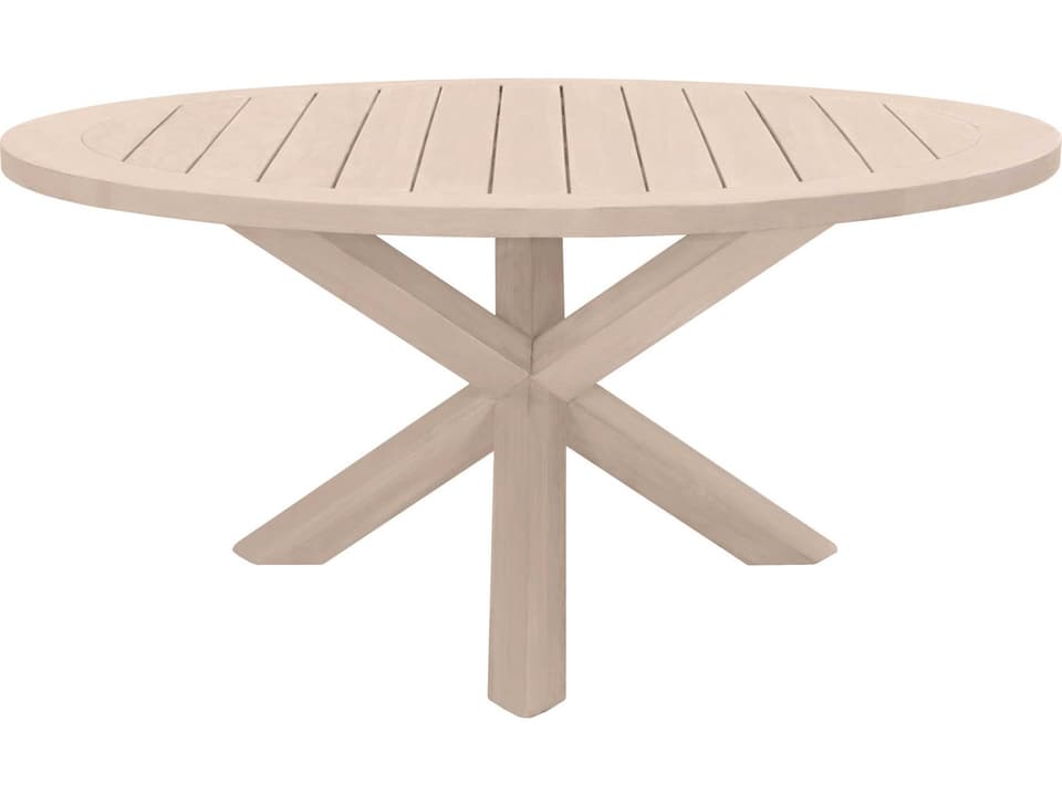 Boca Outdoor 63-Inch Round Teak Dining Table in Washed Ever Teak