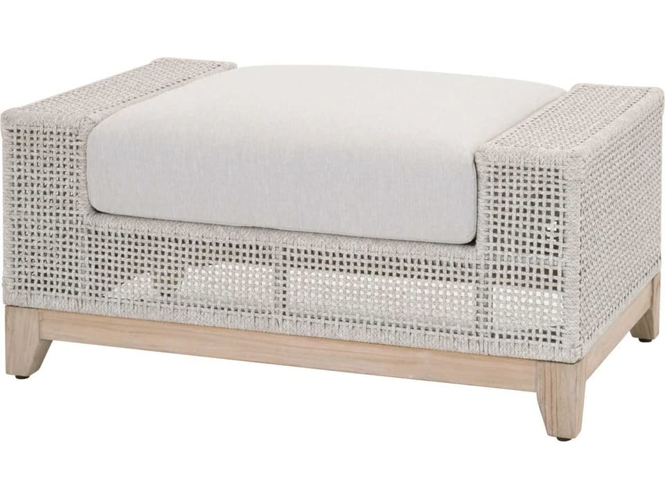 Tropez Woven Rope Teak Outdoor Ottoman with Pumice Cushion