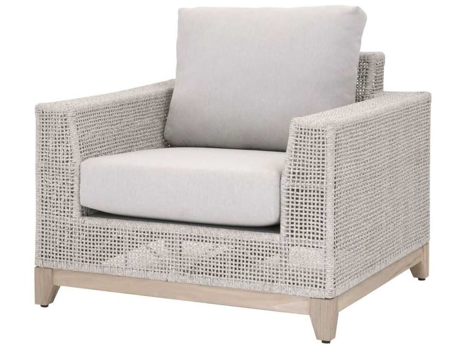 Tropez Gray Teak Woven Rope Lounge Chair Pumice Cushion