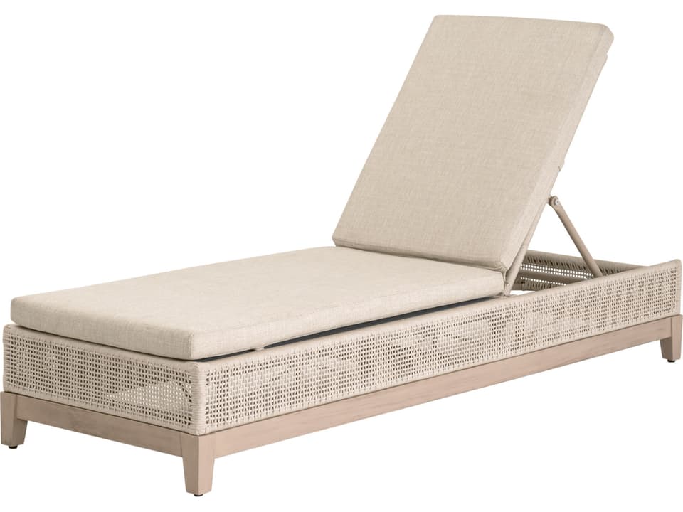 Tropez Teak Woven Chaise Lounge with Ecru Cushion
