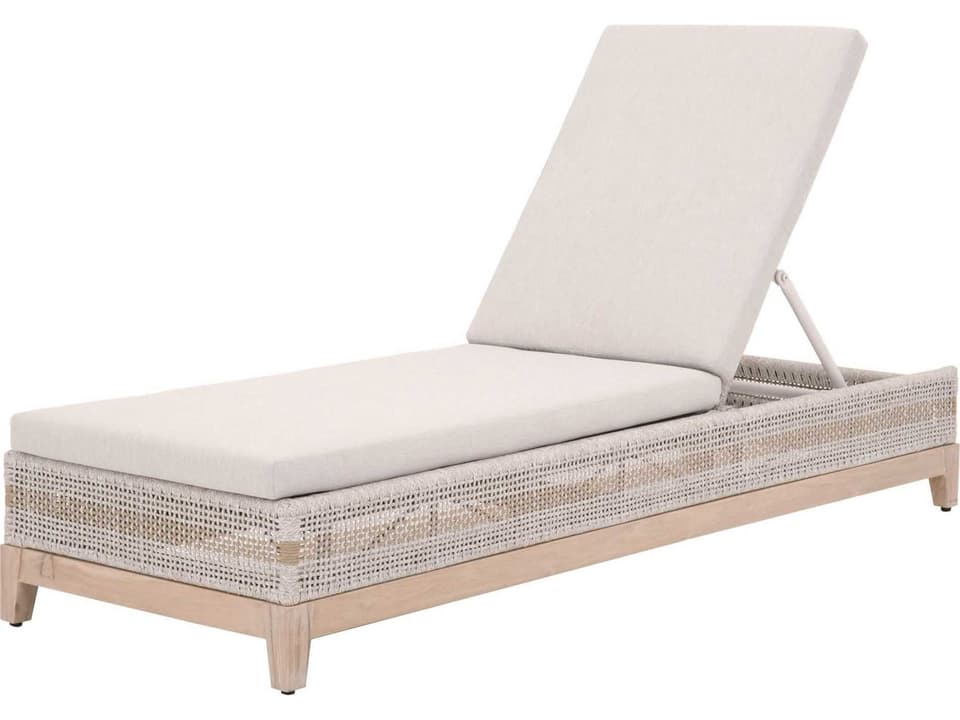 Tapestry Woven Rope Chaise Lounge with Gray Teak Base and Pumice Cushion