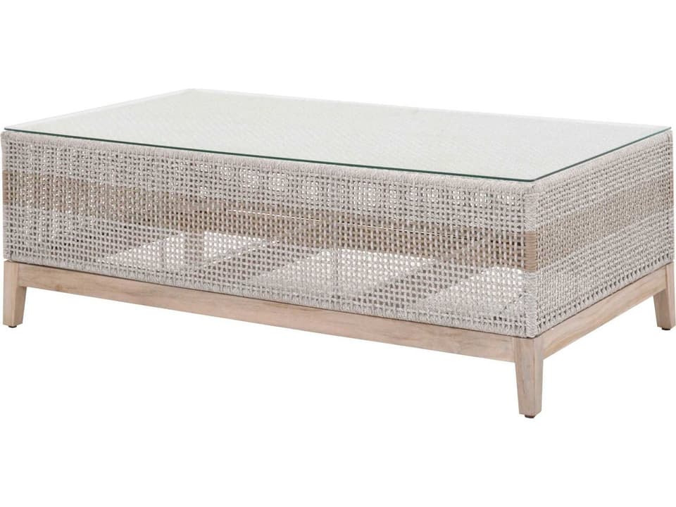 Woven Outdoor Woven Rope Rectangular Coffee Table with Tempered Glass Top