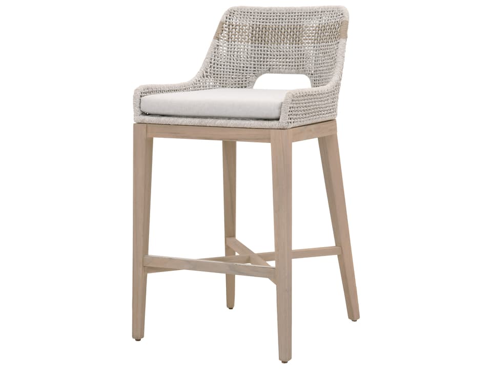 Tapestry Woven Bar Stool with Gray Teak and Pumice Cushion