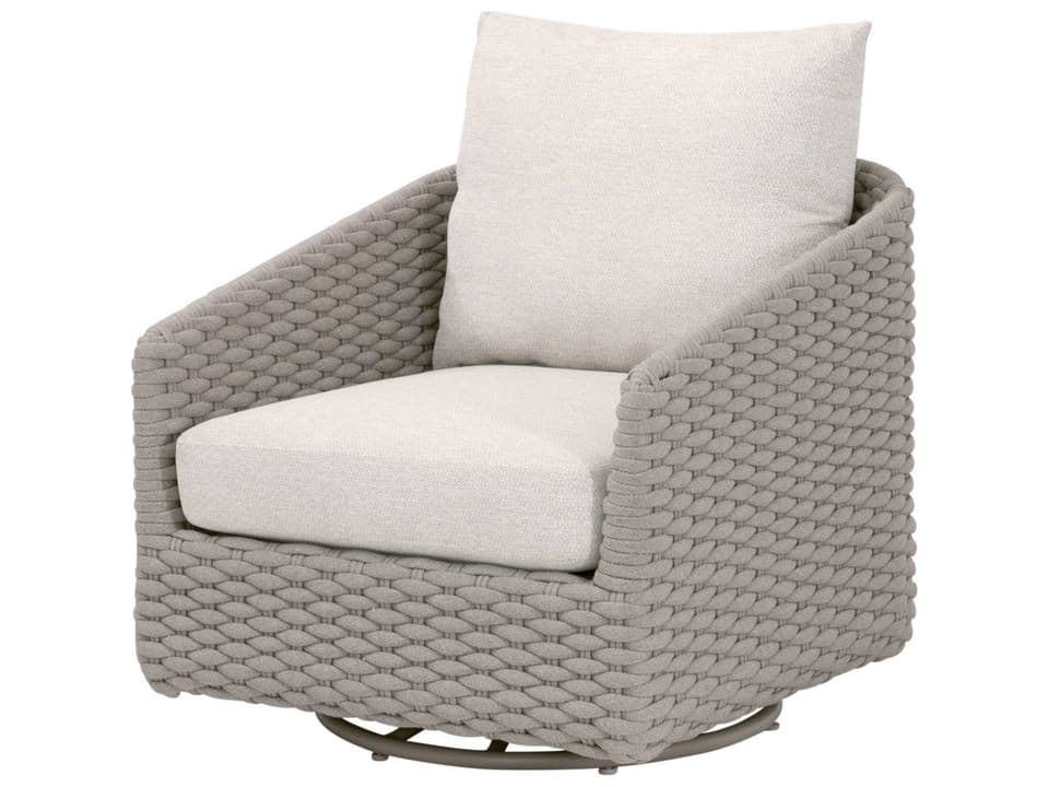 Caspian Woven Rope Swivel Rocker Lounge Chair in Taupe with Ecru