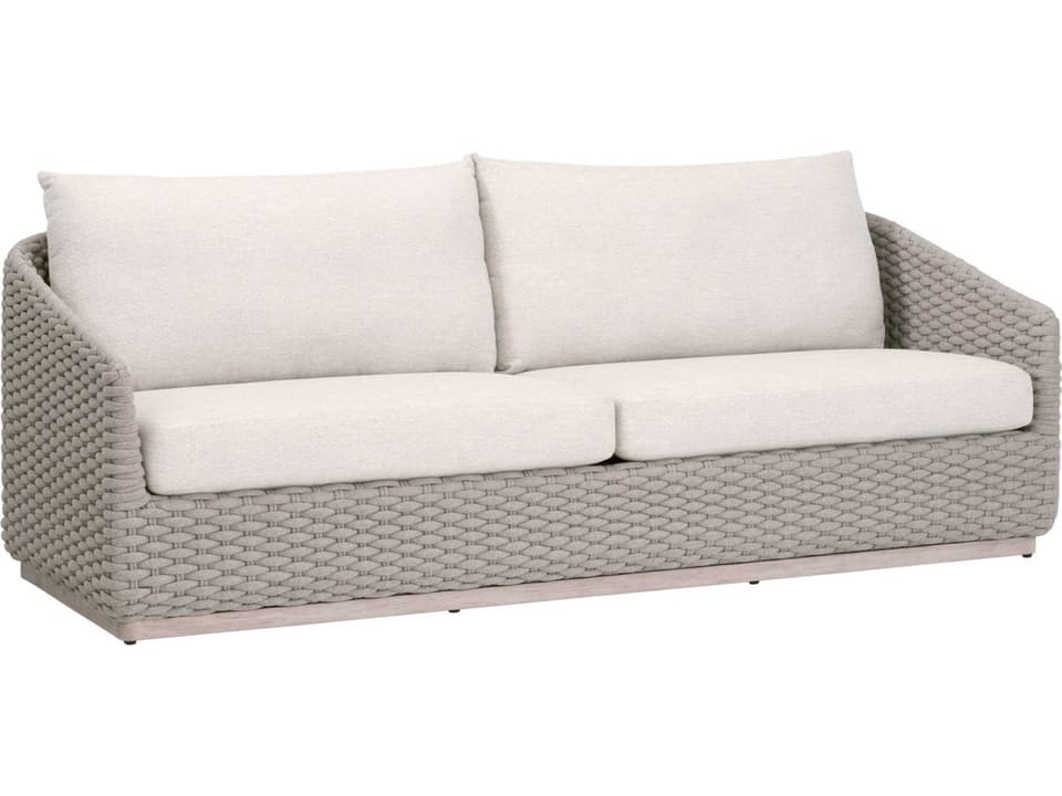 Caspian 89 Inch Teak Sofa with Taupe Rope and Ecru Cushions