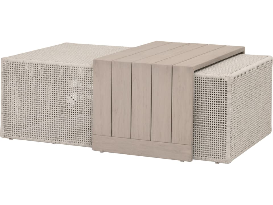 Woven Rhode Two Piece Rectangular Outdoor Coffee Table in Washed Ever Teak