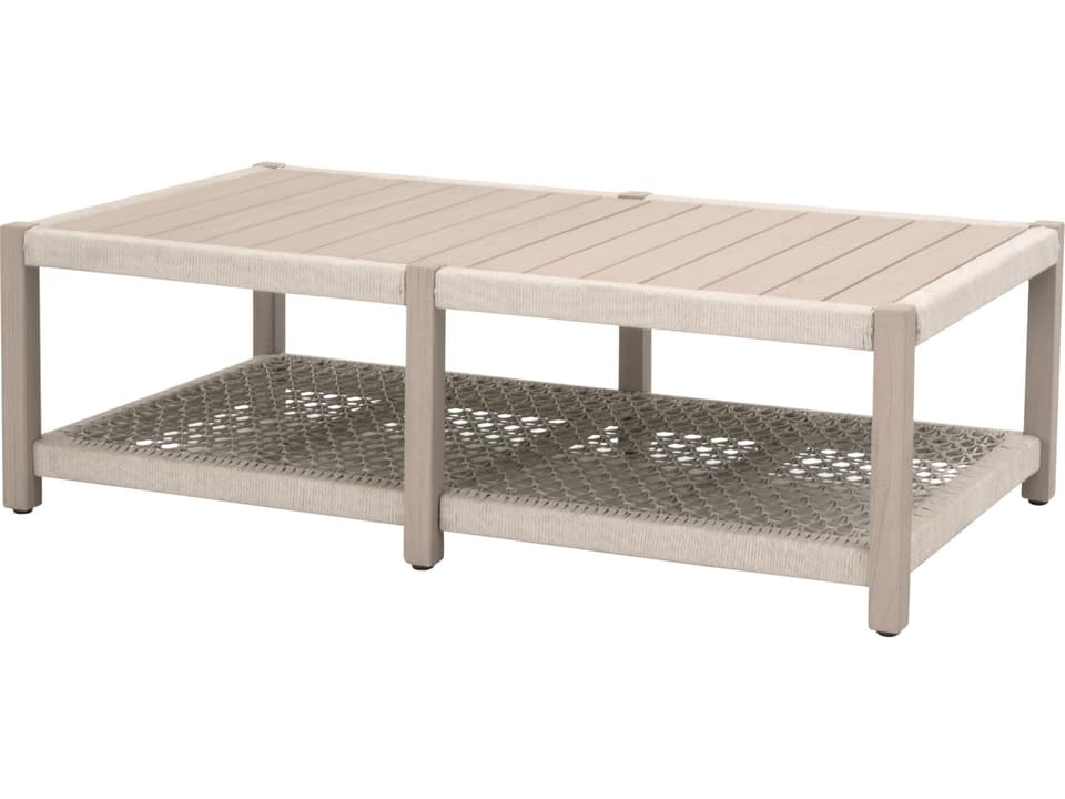 Woven Wrap Wood Rectangular Coffee Table in Washed Ever Teak