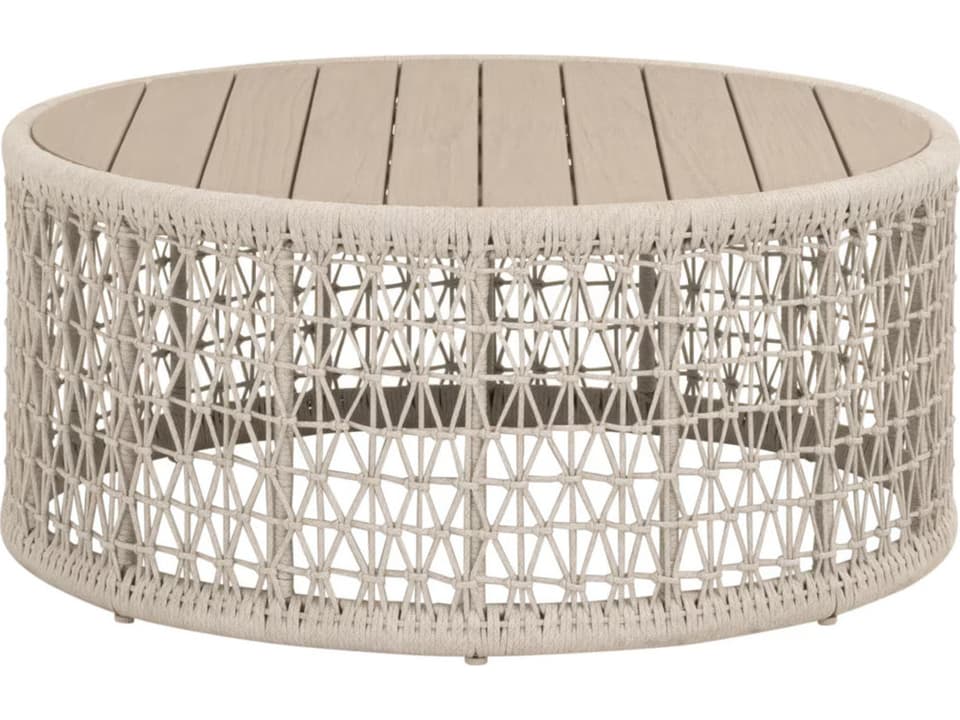 Essentials for Living Knit Outdoor Round Coffee Table with Teak Top