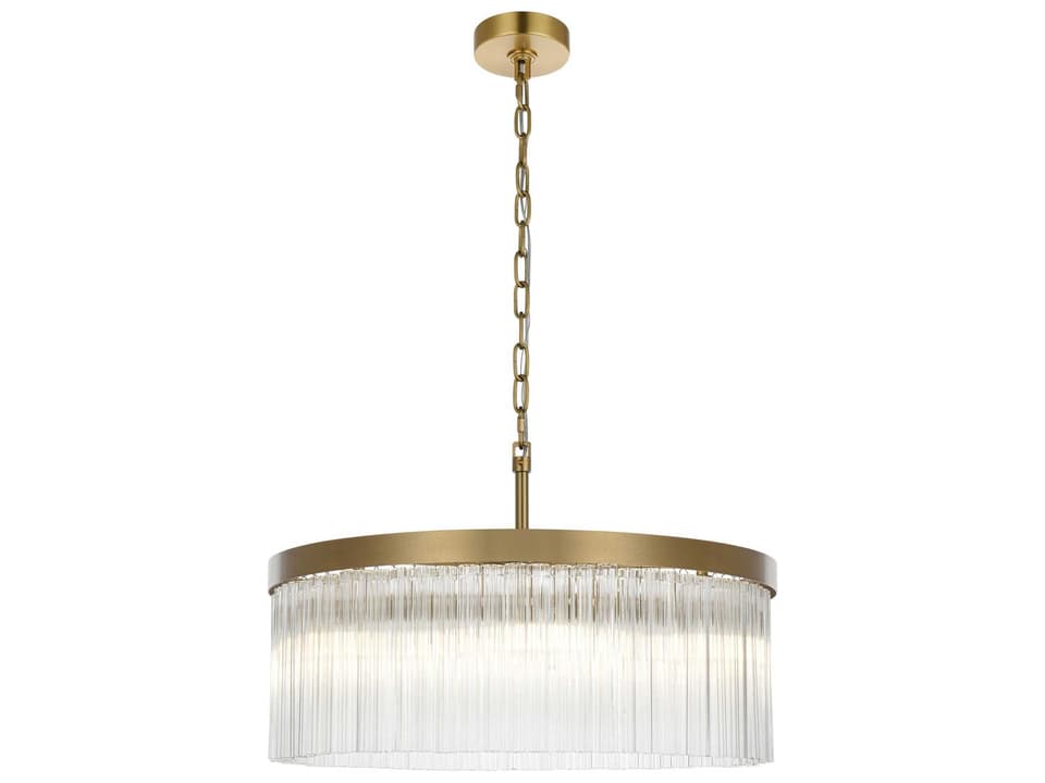 Harlow 6-Light Satin Gold Drum Chandelier with Clear Ribbed Glass