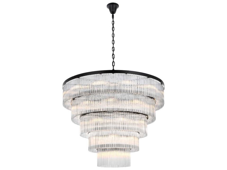 Harlow 40-Light Tiered Chandelier in Black with Royal Cut Crystal