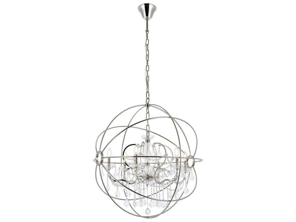 Geneva 6-Light Chandelier in Polished Nickel with Royal Cut Clear Crystal