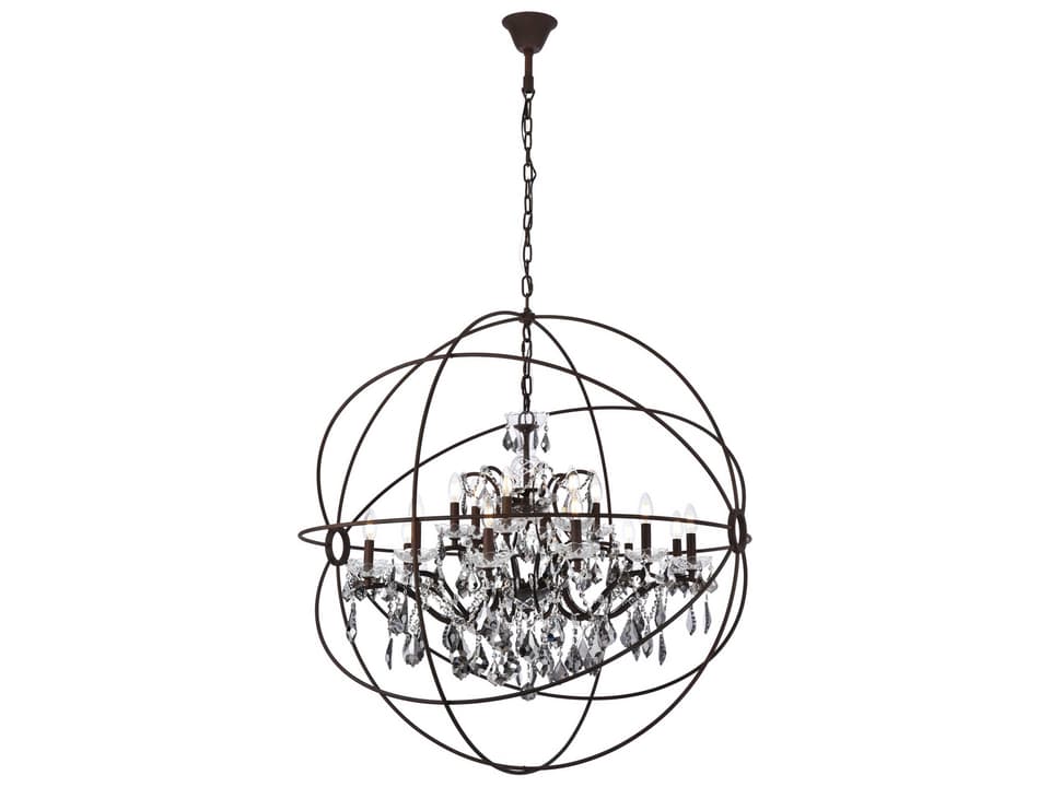 Geneva 18-Light Chandelier in Rustic Intent with Silver Shade Crystal