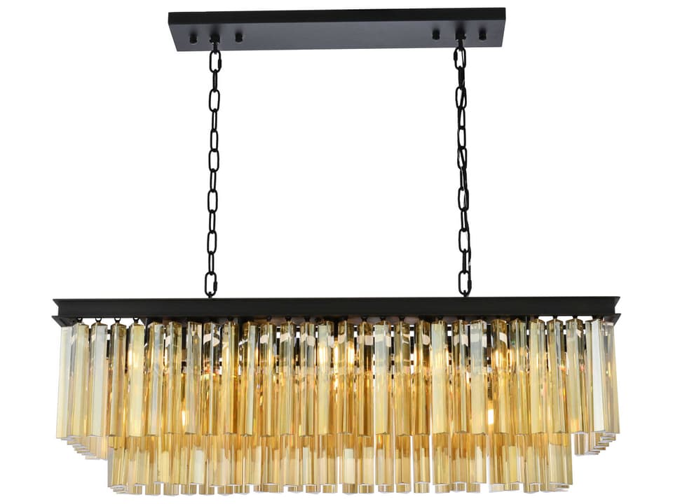 Sydney 12-Light Matte Black Gold Crystal Tiered Island Pendant