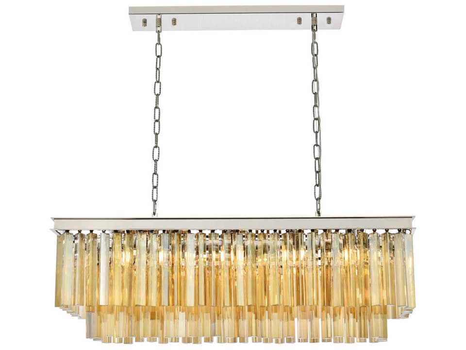 Sydney 12-Light Polished Nickel Gold Crystal Tiered Island Pendant