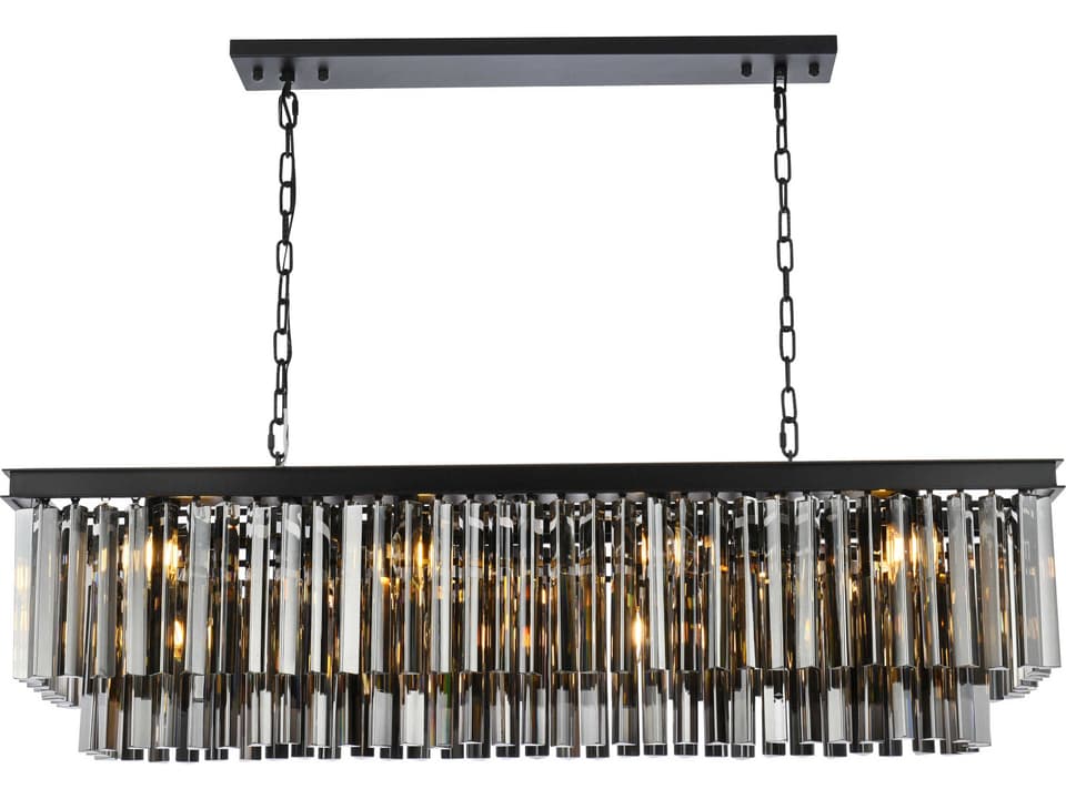 Sydney 12-Light Matte Black Crystal Tiered Island Pendant