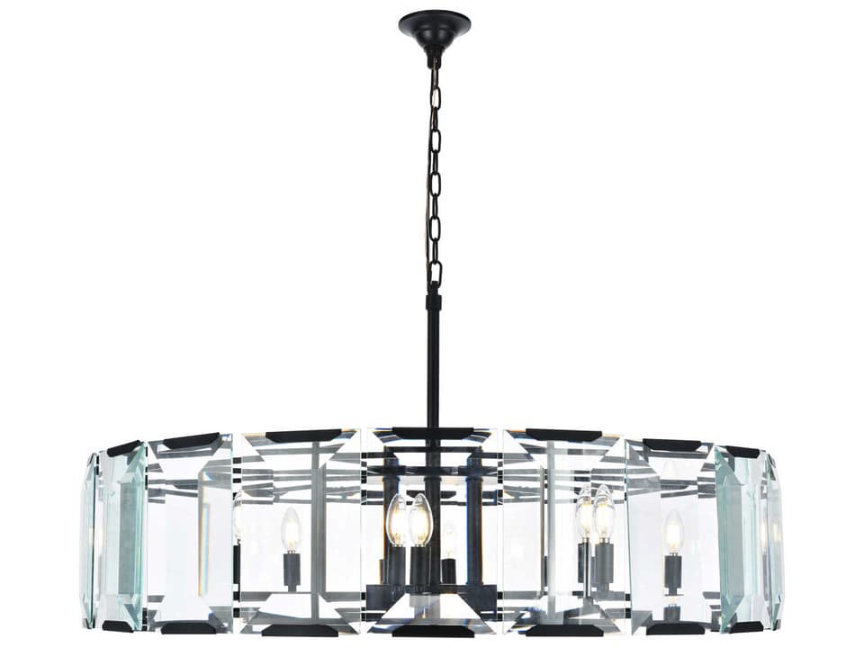 Monaco 10-Light Matte Black Clear Glass Drum Chandelier